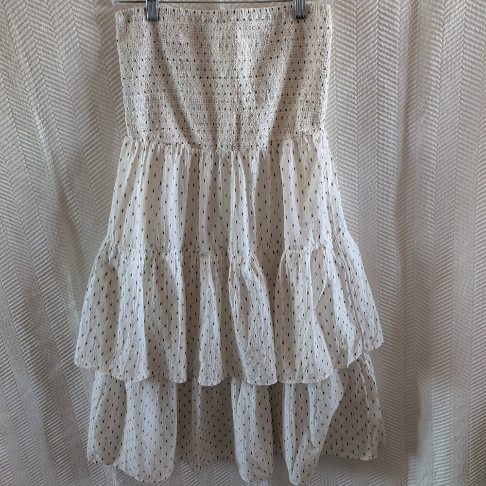 H&M Strapless Tiered White Eyelet Polka Dot Dress